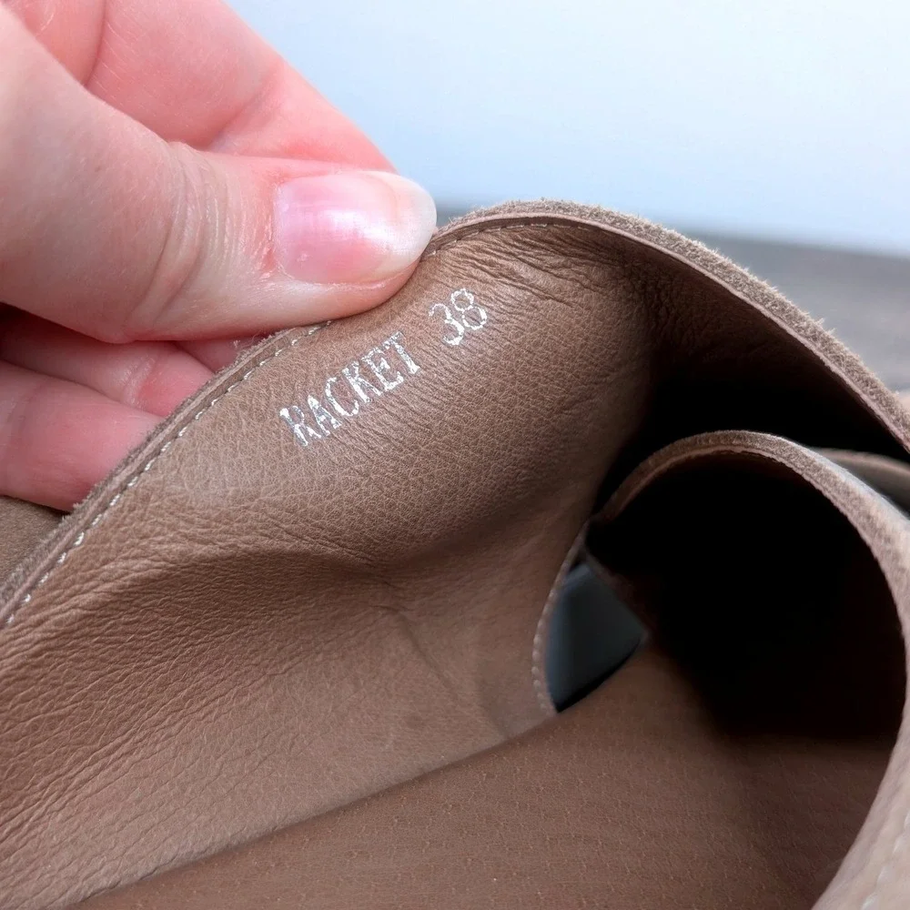 Anthropologie Silent D Racket Tan Suede‎ Crossover Platform Slide Sandals